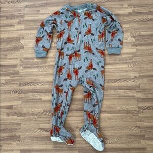 Carter's Gray One Piece Fleece Footed Sleeper with Moose and Tree Print